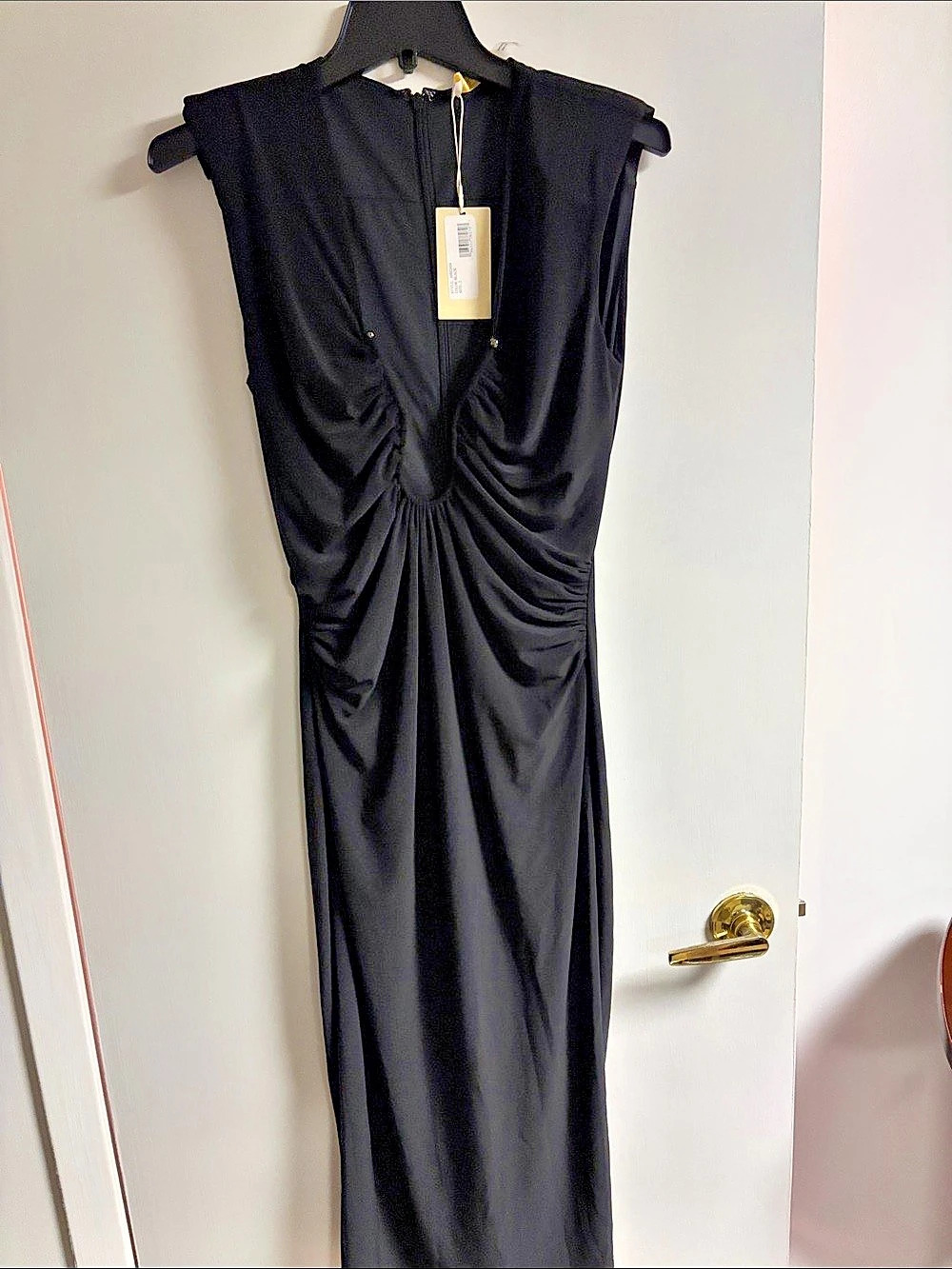 New with rage Ramy Brooke  Black Ruched midi  Dress